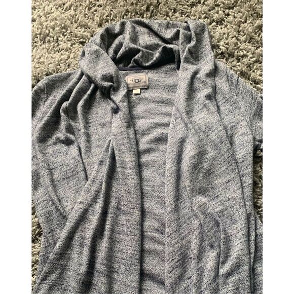 UGG Cardigan Open Draped Slub Knit heather blue Sweatshirt Top sz S - Picture 3 of 8